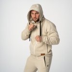 Jasno- kremowa bluza z kapturem i kieszeniami