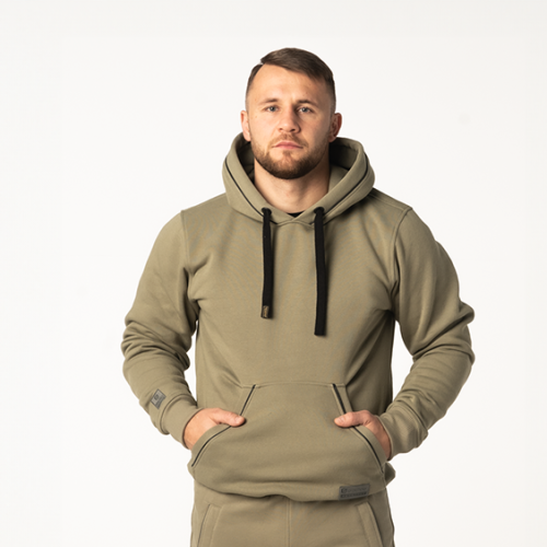 Oliwkowa bluza  kangurka męska z bawełny