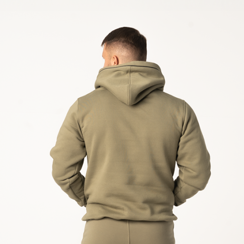 Oliwkowa bluza  kangurka męska z bawełny Oliwkowa bluza z kapturem i kieszeniami.png