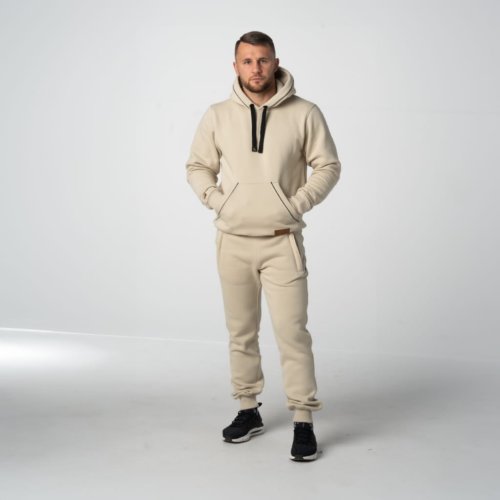 Kremowy dres męski komplet bawełniany