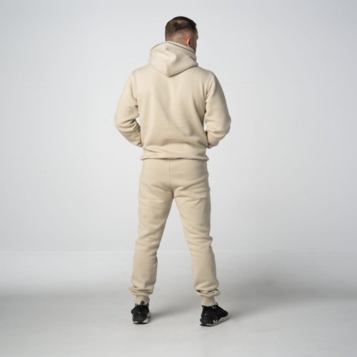 Kremowy dres męski komplet bawełniany Bawełniana bluza męska z kapturem i sznurkiem