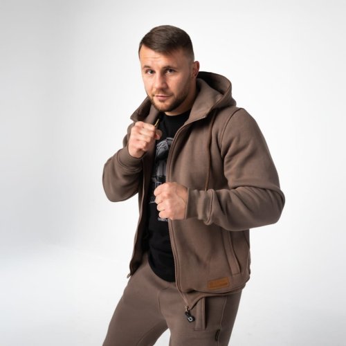 Brązowy komplet dresowy męski bawełniany Prestige Brązowa bluza na zamek męska Brachole