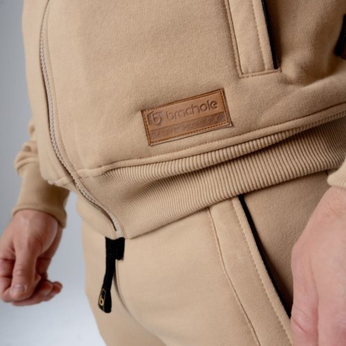 Beżowy dres męski bawełniany Prestige Beżowa bluza męska rozpinana na zamek