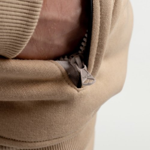 Beżowy dres męski bawełniany Prestige Beżowa bluza męska z zamkiem z wysokiej jakości bawełny