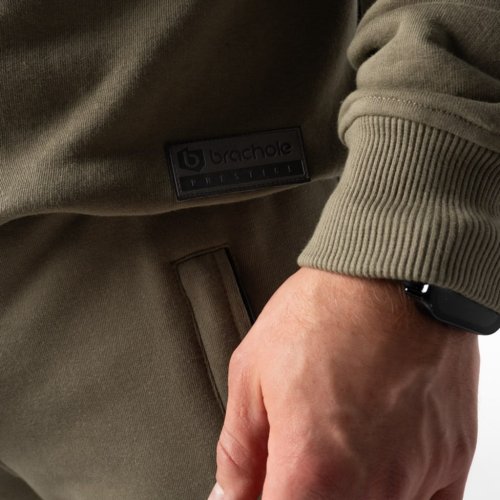 Oliwkowa bluza  męska z bawełny Brachole Sportowa bluza męska ze skórzanym emblematem