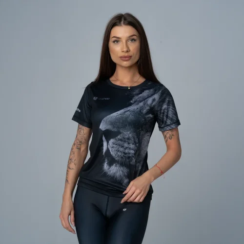 Czarna koszulka sportowa z grafiką Lwa