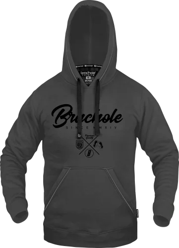 Szara bluza kangurka dla mężczyzn DEEP GREY EMBLE-Bluza z Klasycznym Napisem Brachole
