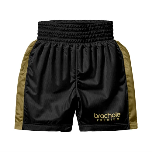 Czarno-złote Profesjonalne spodenki bokserskie Brachole Shine premium złote tył.png