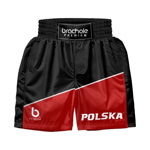 Czarno-czerwone spodenki bokserskie Polska Czarno-czerwone spodenki bokserskie olimpijskie Polska.png