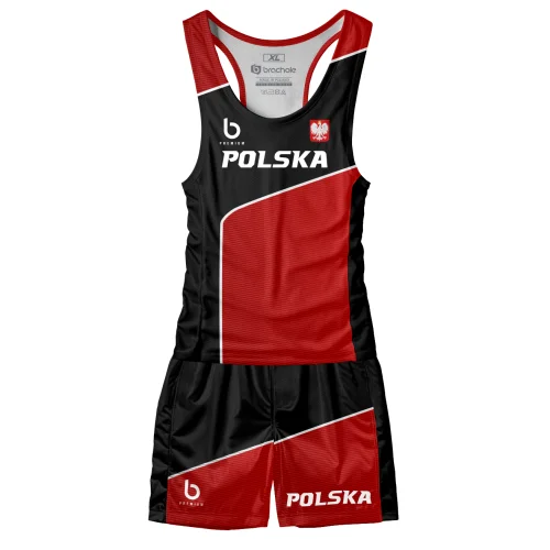 Czarno-czerwony strój sportowy męski Polska Red Czarno-czerwony strój sportowy męski Polska Red.przód.png