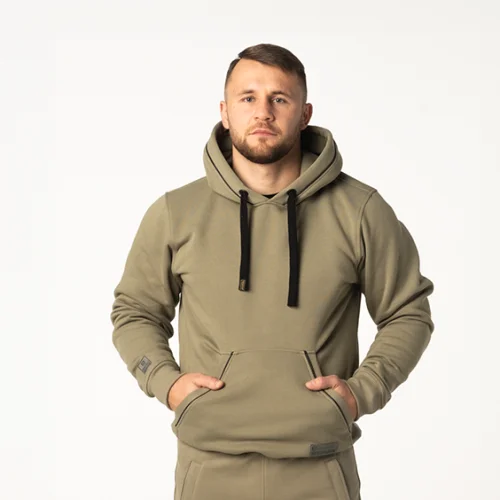 Oliwkowa bluza  kangurka męska z bawełny