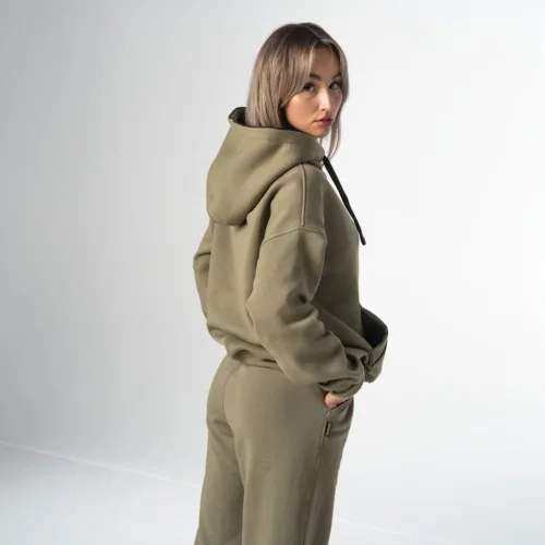 Oliwkowa bluza kangurka oversize damska z najwyższej jakości bawełny Luźna oliwkowa bluza z kapturem damska