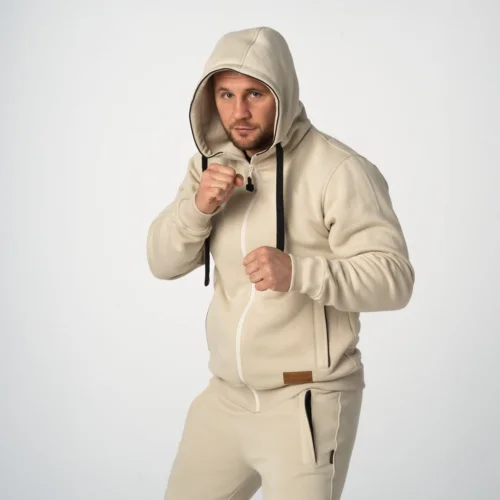 Jasno-kremowa bluza rozpinana męska Jasno- kremowa bluza z kapturem i kieszeniami