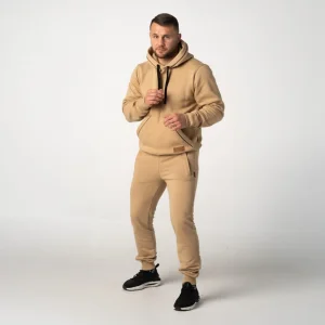 Beżowy Ciepły dres męski bawełniany