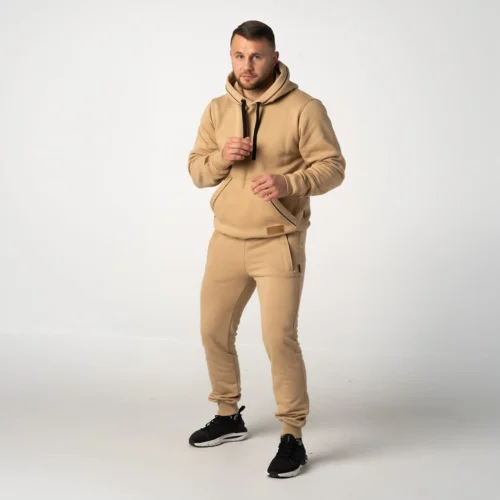 Beżowy Ciepły dres męski bawełniany Beżowy Ciepły dres męski bawełniany