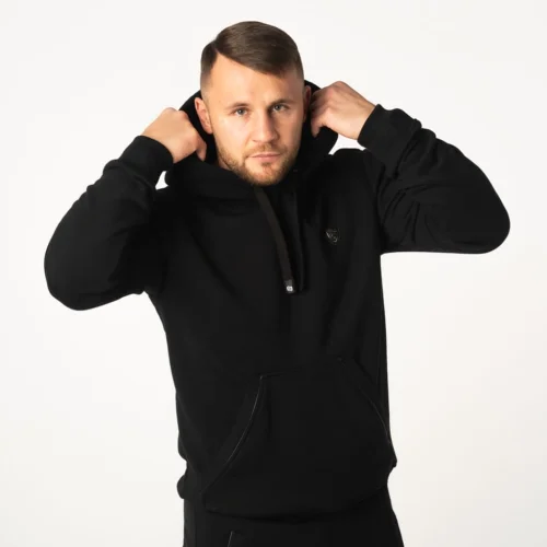 Czarny dres męski bawełniany Brachole Czarna bluza kangurka męska z kapturem