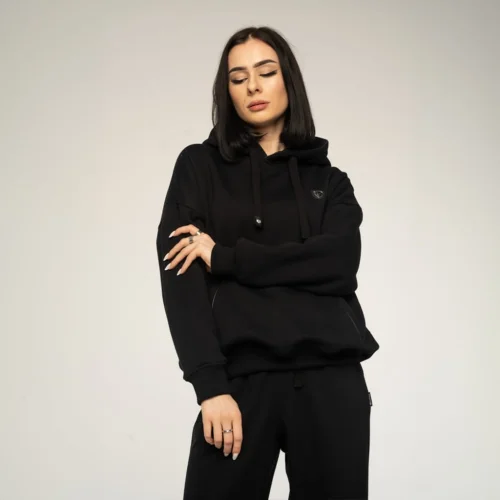 Czarna  bluza damska kangurka oversize Bluza Kangurka z kangurzą kieszenią