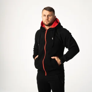 Stylowy czarno-czerwony dres męski bawełniany