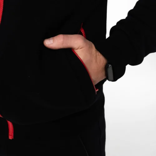Stylowy czarno-czerwony dres męski bawełniany Bardzo dobrej jakości czarna bluza z kapturem Brachole