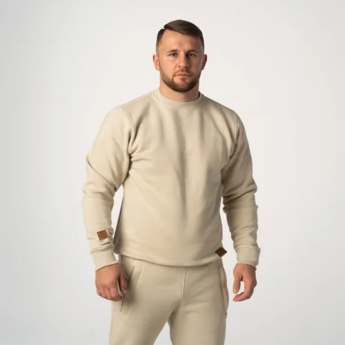 Kremowy Ciepły dres męski bawełniany Prestige Bluza męska z wysokiej jakości bawełny drapanej