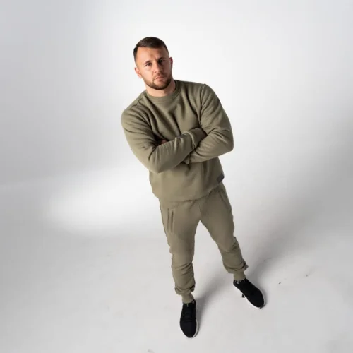 Oliwkowy bawełniany komplet dresowy męski Prestige Dres męski bawełniany Premium