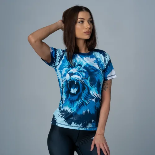 Niebieska koszulka sportowa z grafiką Lwa