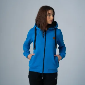 Niebieska bluza damska na zamek z kapturem 